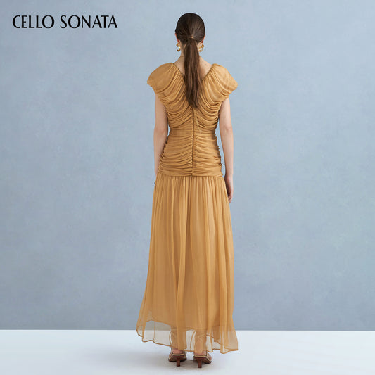 Halter Neck Pleated Short Sleeve Dress
