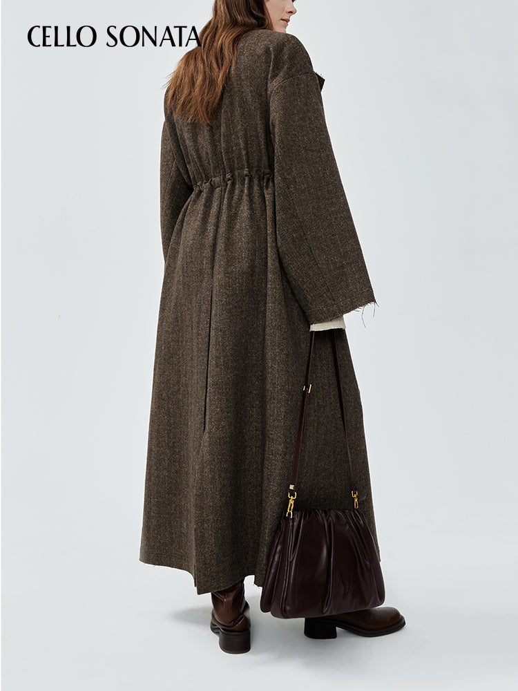 Beaded Drawstring Wool Coat
