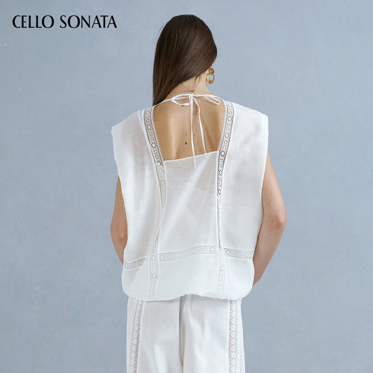 Lace panelled sleeveless top
