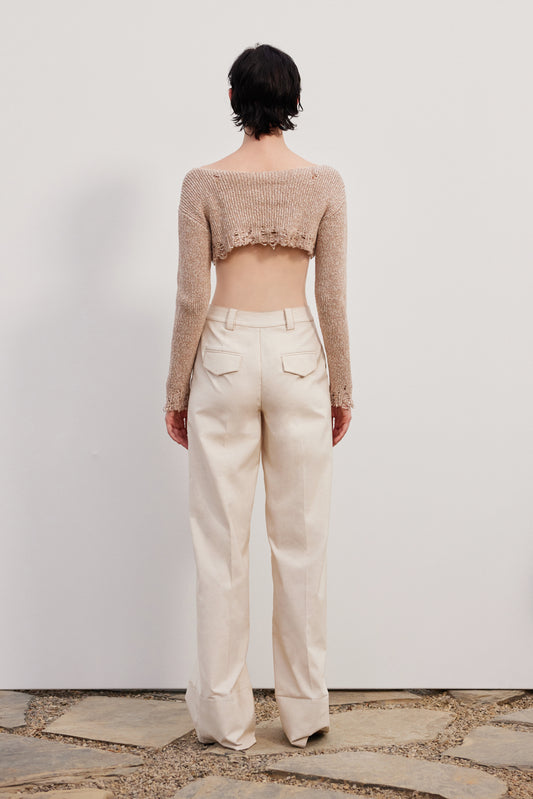 Riveted contrast straight pants