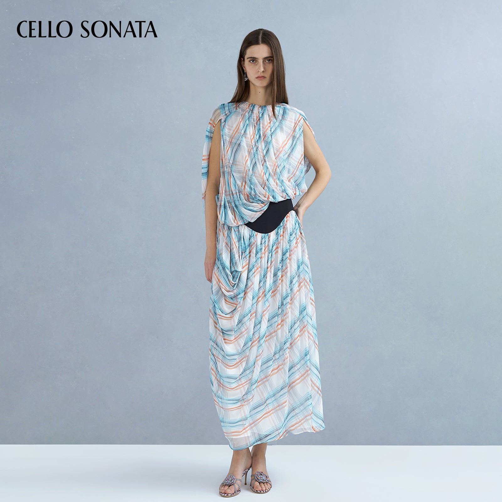 Contrast Panel Rayon Draped Skirt