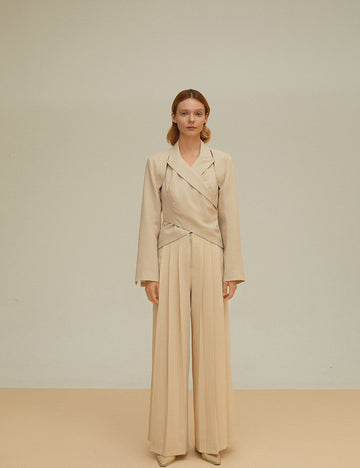Two-piece cross zipper suit