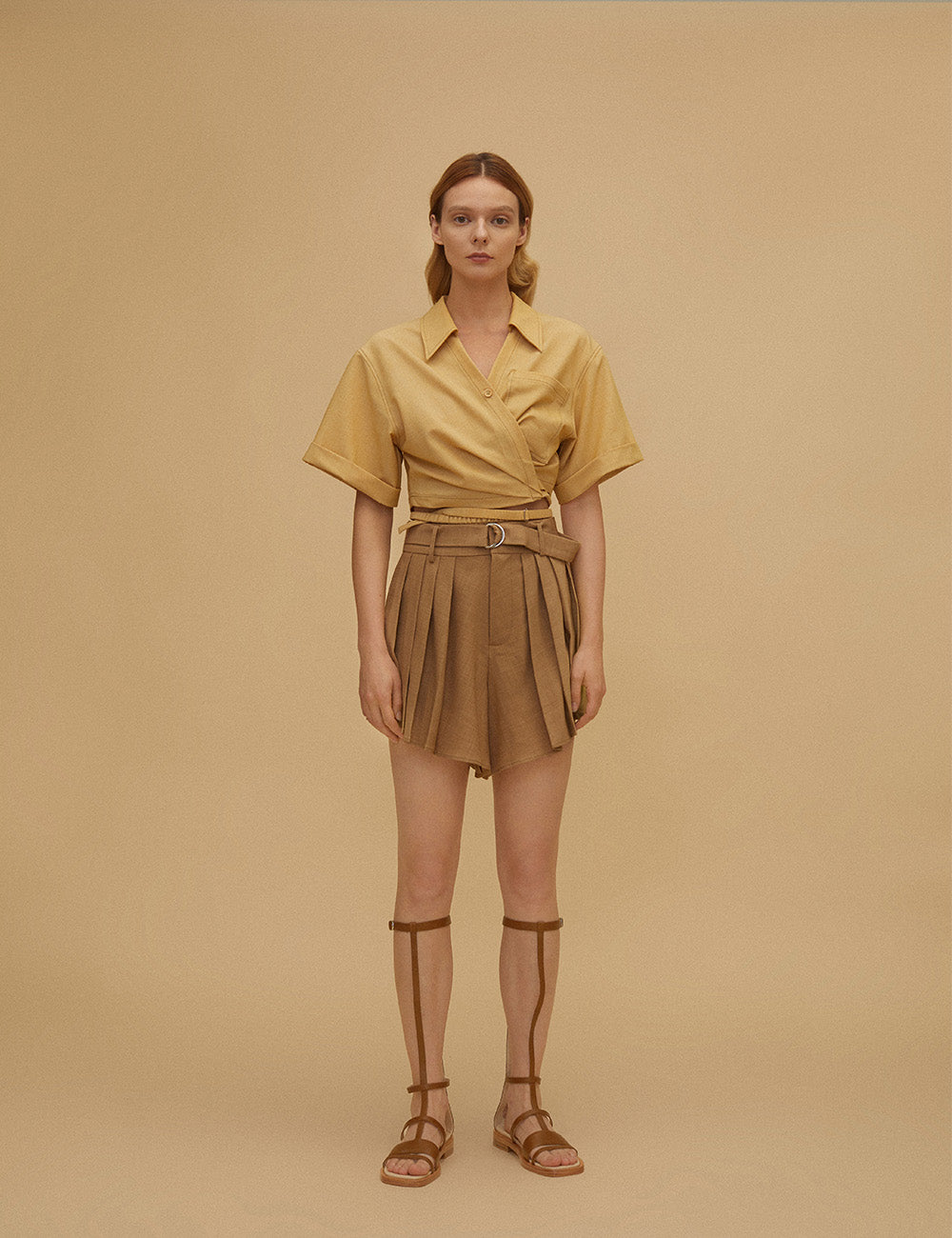 Brown Pleated Shorts