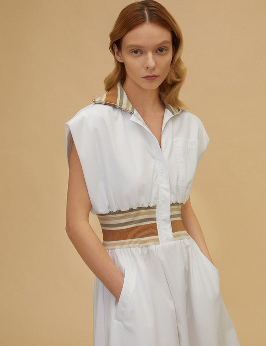 Contrast Threaded Zipper Shirt Dress