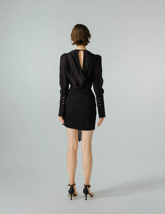 Black V-Neck Wide Dress